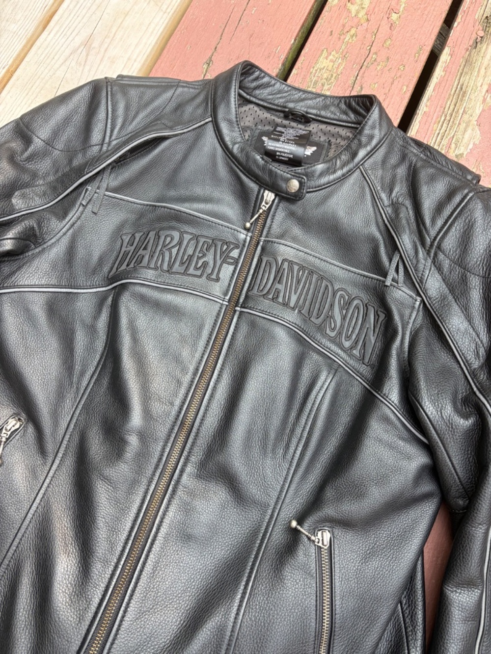Vintage Harley Davidson Jacket Black Women's Meidum Leather 2008 Full Zip Biker - Picture 3 of 12